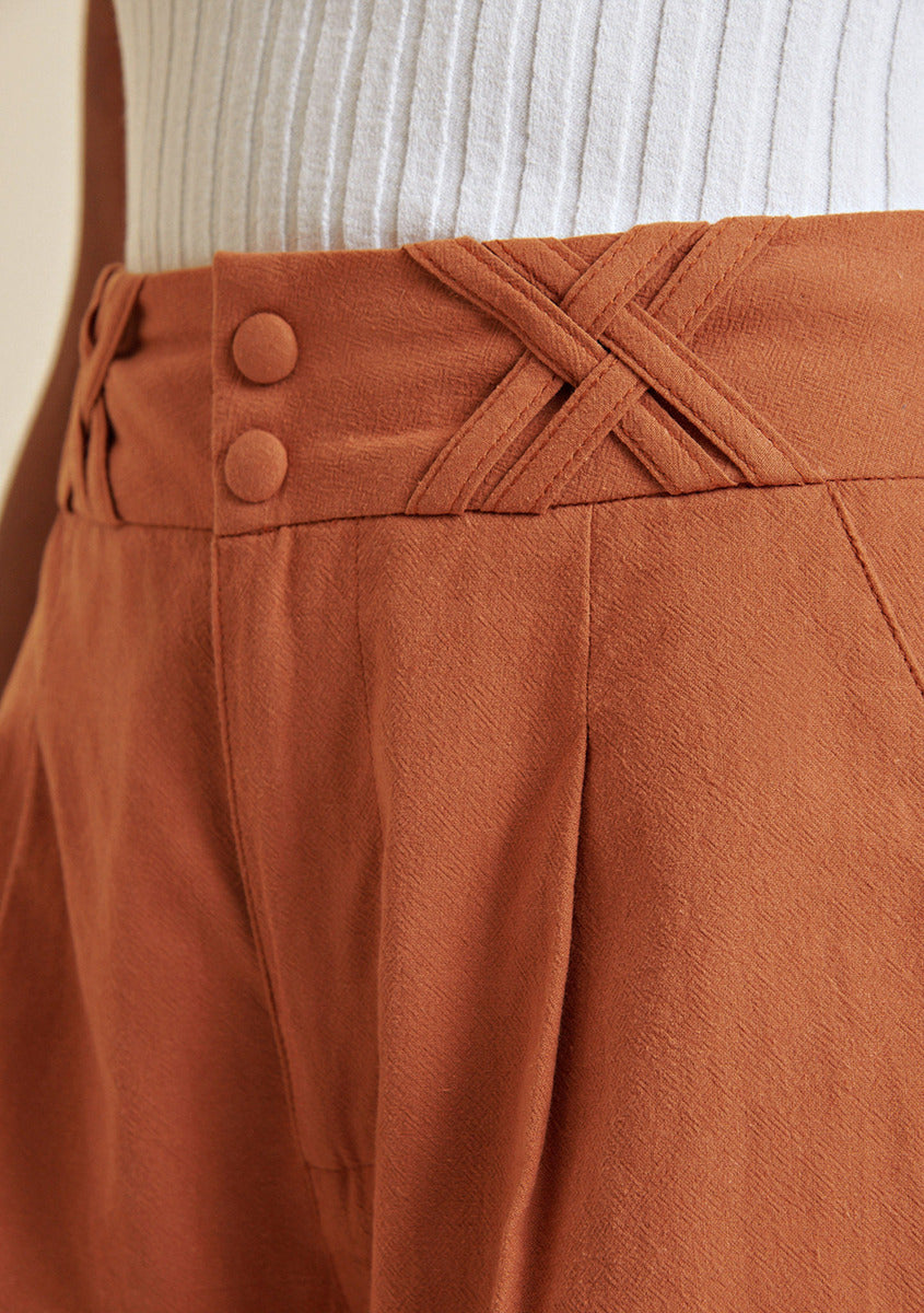 Shorts Morena Rosa Linha A Detalhe Passante Laranja