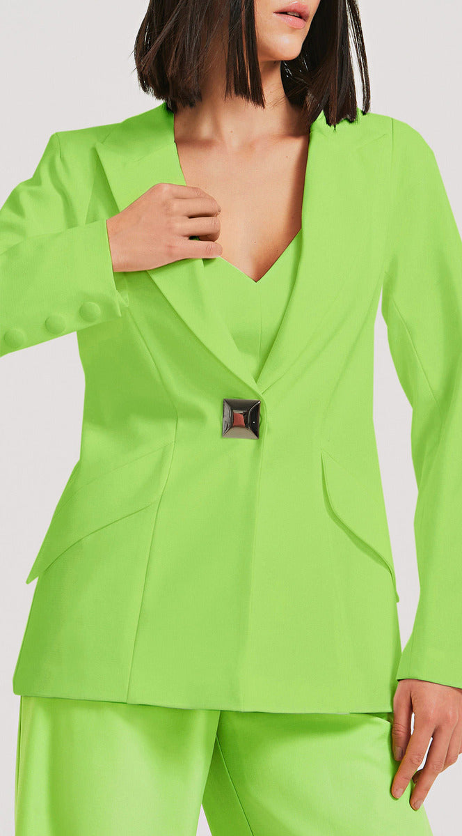 Blazer Morena Rosa Com Recorte Verde Claro